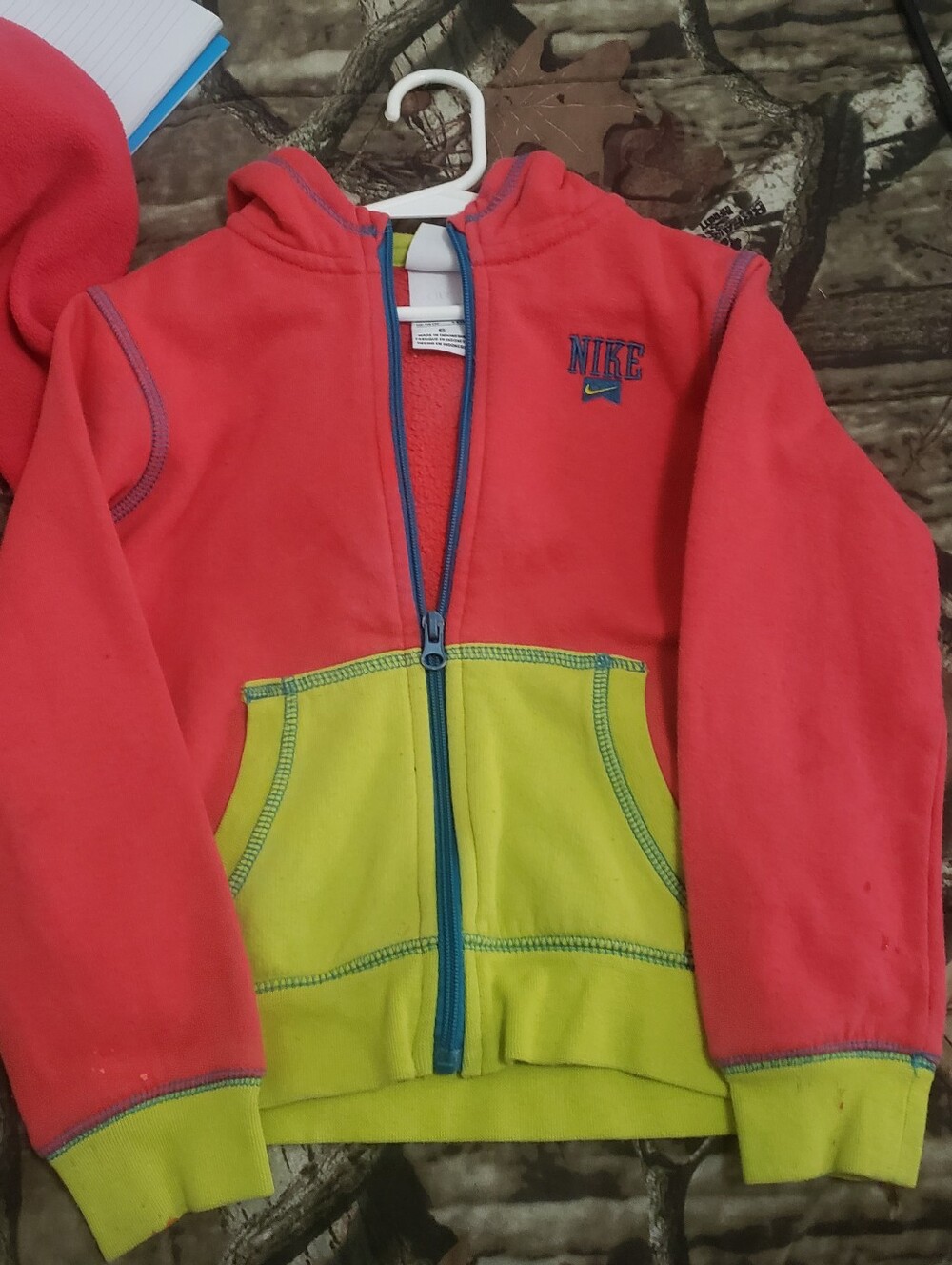 Nike Kids Coral Zip Hoodie with Lime Green Pocket